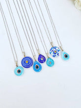 Load image into Gallery viewer, Blue Evil Eye Necklace, Handmade Murano Glass Bead, Murano Evil Eye Pendant: 5
