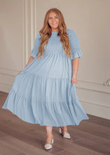 Load image into Gallery viewer, Round Neck Solid Color Smocked A-line Tiered-layered Dress
