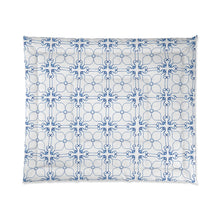 Load image into Gallery viewer, Blue and White Cross and Flower King Comforter
