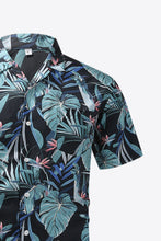 Load image into Gallery viewer, Turquoise Botanical Print Button-Front Short Sleeve Pocket Shirt
