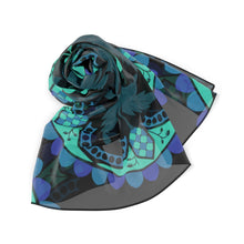 Load image into Gallery viewer, Shades of Blue on Black Poly Scarf
