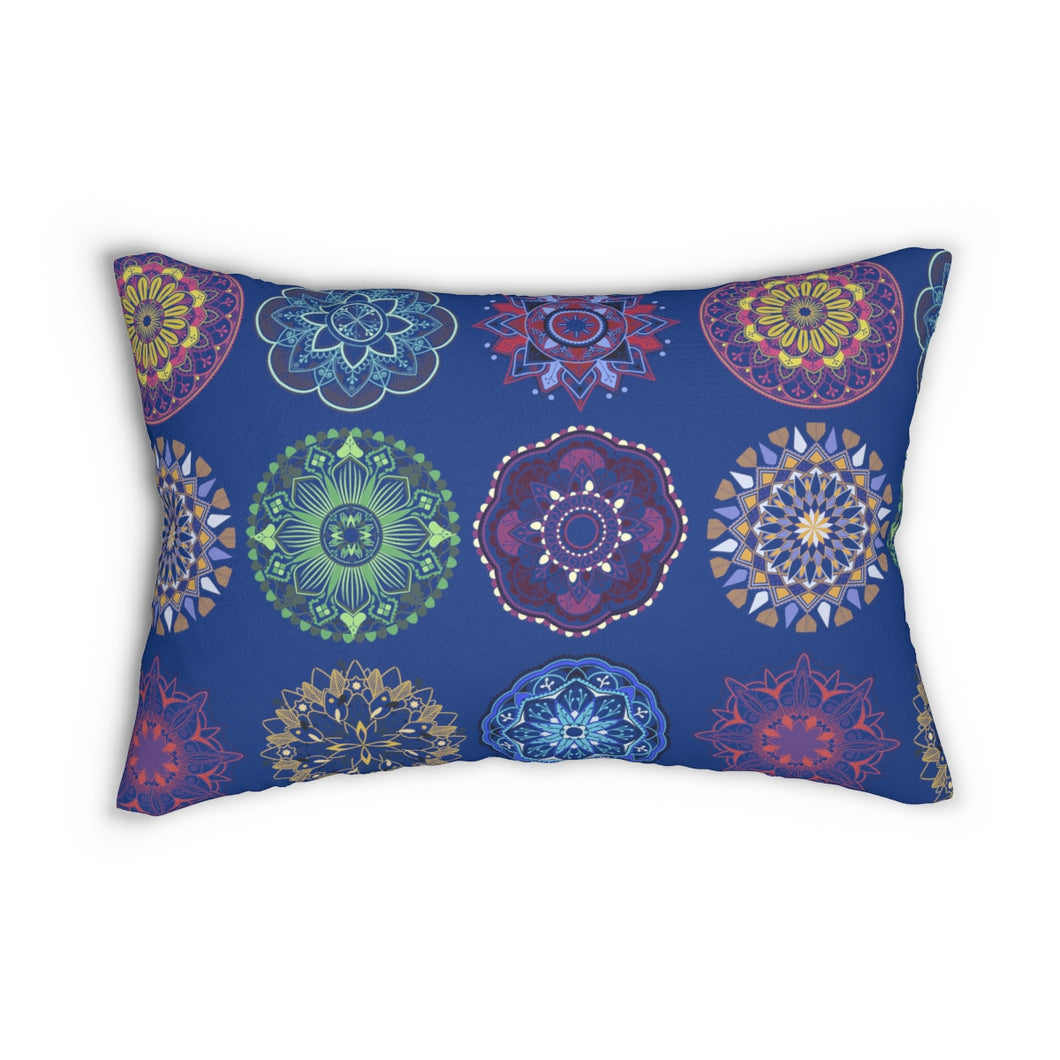 Colorful Arabesque Patterned Lumbar Pillow in Dark Blue