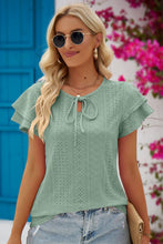 Load image into Gallery viewer, Eyelet Tie-Neck Flutter Sleeve Blouse
