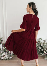 Load image into Gallery viewer, Round Neck Solid Color Smocked A-line Tiered-layered Dress
