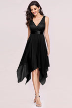 Load image into Gallery viewer, Black Sleeveless Handkerchief Hem Spliced Lace Dress
