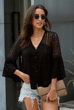 Load image into Gallery viewer, Black Spliced Lace Buttoned V-Neck Blouse
