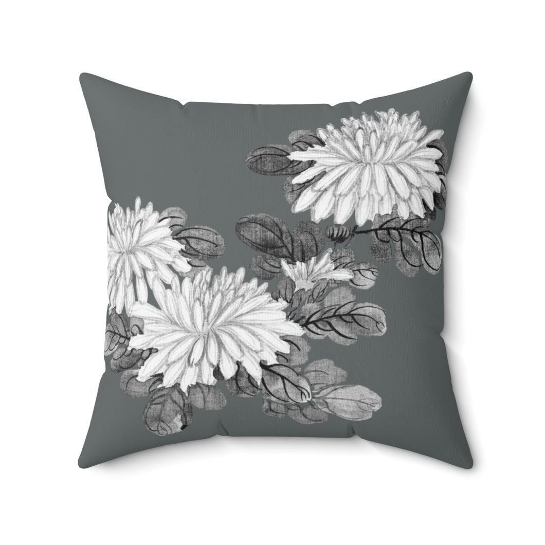 Gray Floral Spun Polyester Square Pillow