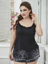 Load image into Gallery viewer, Plus Size Lace Trim Scoop Neck Cami and Printed Shorts Pajama Set
