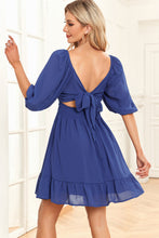 Load image into Gallery viewer, Tie-Back Ruffled Hem Square Neck Mini Dress
