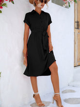 Load image into Gallery viewer, Cuffed Short Sleeve Belted Shirt Dress
