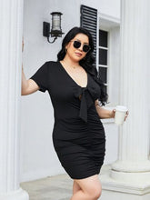 Load image into Gallery viewer, Plus Size Ruched Tied Short Sleeve Mini Dress
