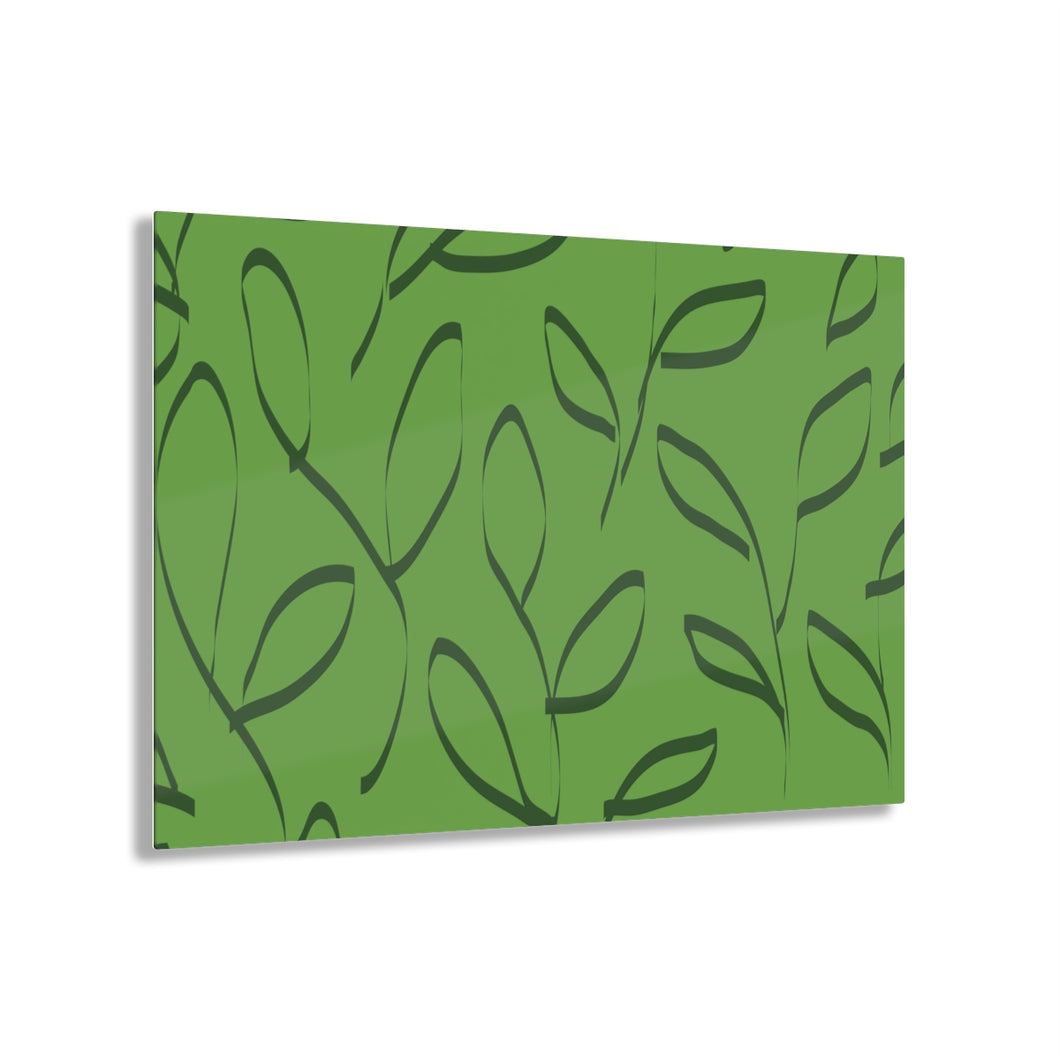 Leaf Doodle On Bright Green Acrylic Print