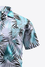 Load image into Gallery viewer, White and Aqua Botanical Print Button-Front Short Sleeve Pocket Shirt
