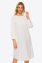 Load image into Gallery viewer, Pinstripe Tie Waist Round Neck Dress
