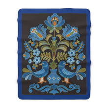 Load image into Gallery viewer, Love Birds in Black and Blue Sherpa Fleece Blanket
