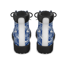 Load image into Gallery viewer, Blue and White Flower Power Short Boots
