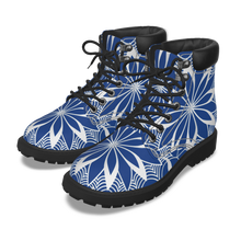 Load image into Gallery viewer, Blue and White Flower Power Short Boots
