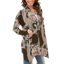 Load image into Gallery viewer, Brown and Pink Coral Design Long Sleeve Cardigan Sweater
