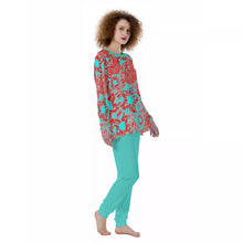 Load image into Gallery viewer, Daniel&#39;s Tropical Flowers in Red and Teal Women&#39;s Pajamas
