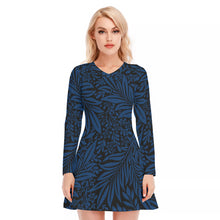 Load image into Gallery viewer, Ferns and Flowers in Dark Blue Women&#39;s V-neck Long Sleeve Dress
