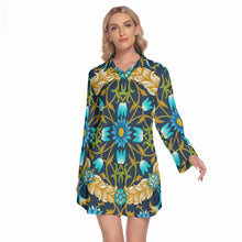 Load image into Gallery viewer, Floral Print Women&#39;s Lapel Shirt Dress With Long Sleeve
