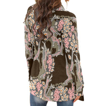 Load image into Gallery viewer, Brown and Pink Coral Design Long Sleeve Cardigan Sweater
