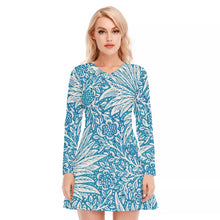 Load image into Gallery viewer, Ferns and Flowers in Blue Women&#39;s V-neck Long Sleeve Dress
