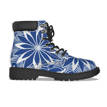 Load image into Gallery viewer, Blue and White Flower Power Short Boots
