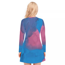 Load image into Gallery viewer, Blue and Pink Watercolor Women&#39;s V-neck Long Sleeve Dress
