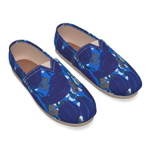 Load image into Gallery viewer, Dark Blue Abstract Flowers Women&#39;s Canvas Fisherman Shoes
