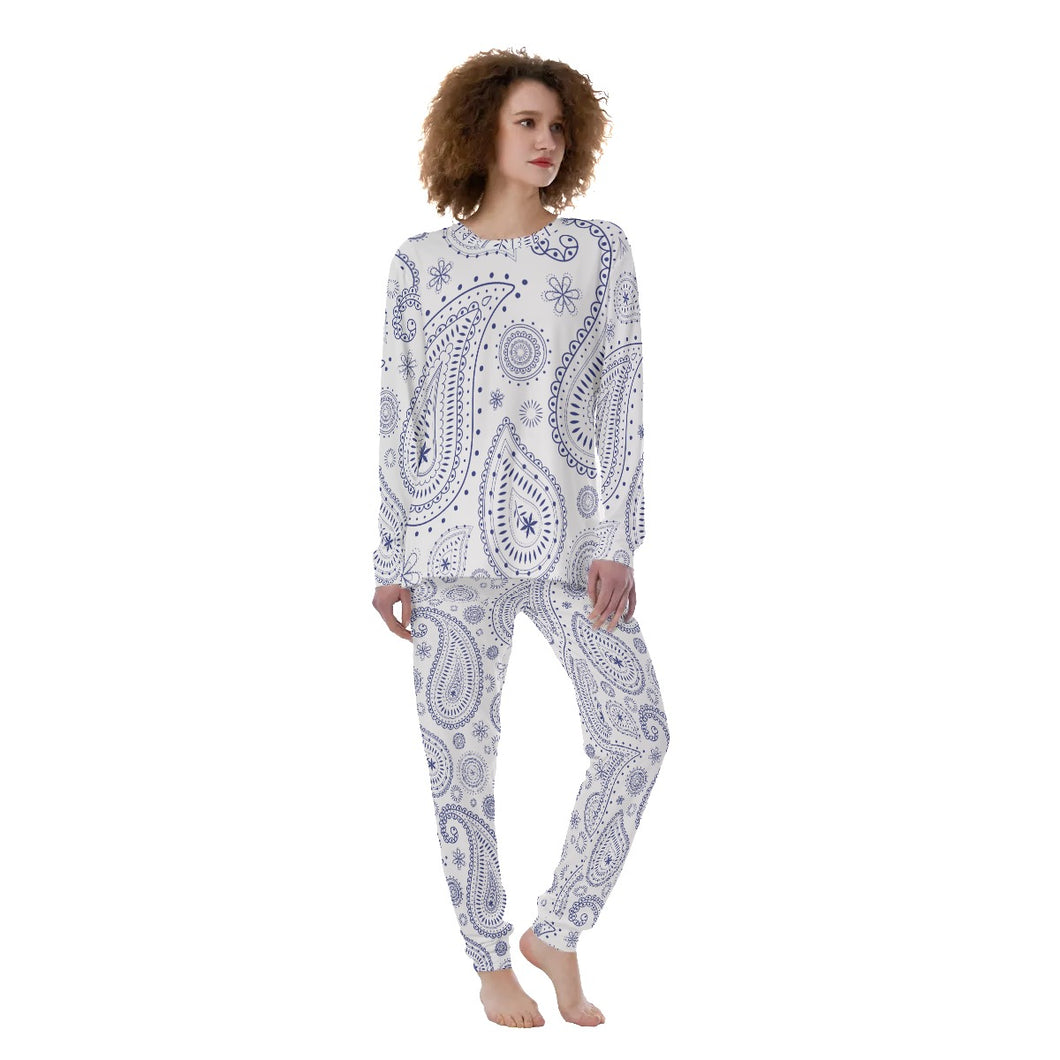 Blue Paisley on White Women's Pajamas