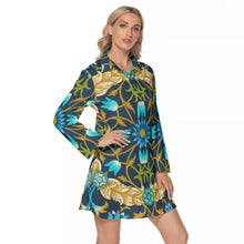 Load image into Gallery viewer, Floral Print Women&#39;s Lapel Shirt Dress With Long Sleeve
