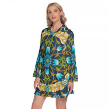 Load image into Gallery viewer, Floral Print Women&#39;s Lapel Shirt Dress With Long Sleeve
