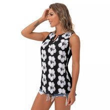 Load image into Gallery viewer, Black and White Hibiscus Women&#39;s Sleeveless V-Neck Top
