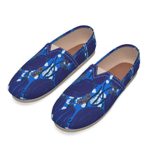 Load image into Gallery viewer, Dark Blue Abstract Flowers Women&#39;s Canvas Fisherman Shoes
