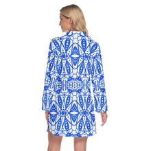 Load image into Gallery viewer, Blue and White Triangle Fun Women&#39;s Lapel Shirt Dress With Long Sleeves
