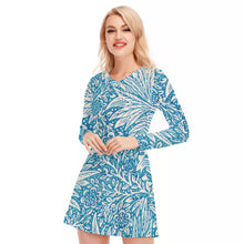 Load image into Gallery viewer, Ferns and Flowers in Blue Women&#39;s V-neck Long Sleeve Dress
