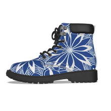 Load image into Gallery viewer, Blue and White Flower Power Short Boots
