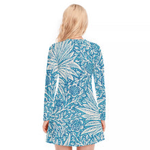 Load image into Gallery viewer, Ferns and Flowers in Blue Women&#39;s V-neck Long Sleeve Dress
