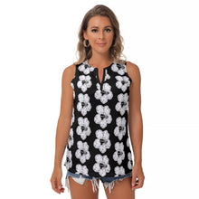 Load image into Gallery viewer, Black and White Hibiscus Women&#39;s Sleeveless V-Neck Top
