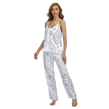 Load image into Gallery viewer, Blue Paisley on White Women&#39;s Cami Pajamas Sets
