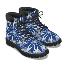 Load image into Gallery viewer, Blue and White Flower Power Short Boots
