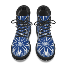 Load image into Gallery viewer, Blue and White Flower Power Short Boots
