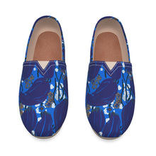 Load image into Gallery viewer, Dark Blue Abstract Flowers Women&#39;s Canvas Fisherman Shoes
