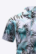 Load image into Gallery viewer, White and Aqua Botanical Print Button-Front Short Sleeve Pocket Shirt
