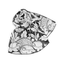 Load image into Gallery viewer, Black and White Floral Poly Scarf
