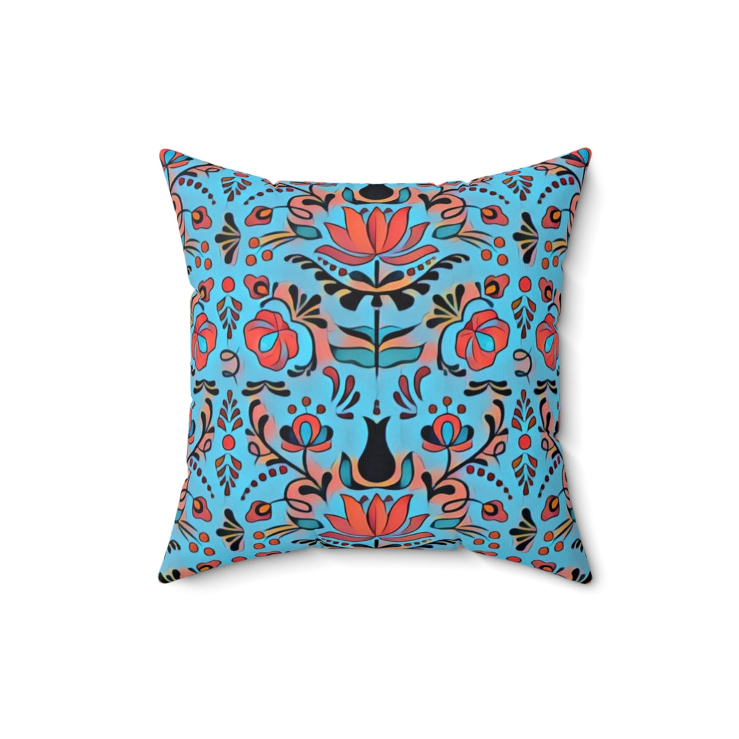 Floral Square Pillow in Blue