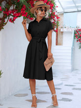 Load image into Gallery viewer, Cuffed Short Sleeve Belted Shirt Dress
