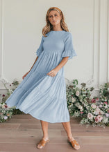 Load image into Gallery viewer, Round Neck Solid Color Smocked A-line Tiered-layered Dress
