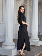 Load image into Gallery viewer, High Slit Roll-tab Sleeve Notched Neck Maxi Dress
